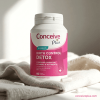 Conceive Plus Women's Birth Control Detox supplement bottle on a neutral background