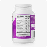 Conceive Plus Couples Bundle Fertility Support | His/Her Deal featuring side view of Women’s Fertility Support supplement bottle showing detailed nutritional information panel with vitamin and mineral content, ingredient list, and dosage breakdown on a purple label.