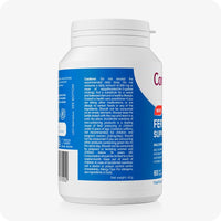 Conceive Plus Men's Fertility Support + Lubricant featuring side view of Men's Fertility Support supplement bottle showing cautionary usage instructions, barcode, and manufacturing details on blue label, set against a white background.