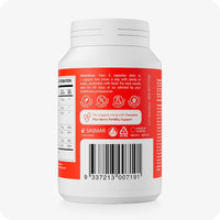 Conceive Plus Motility Pack - Male Fertility + Motility Supplement showing the back label of the Men's Motility Support bottle, with directions for use, icons, barcode, and nutritional details printed on a red background.